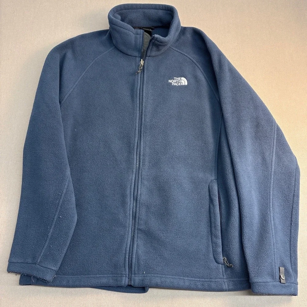 The North Face Mens Full Zip Fleece Jacket Navy Blue XL Mock Neck Raglan 2902